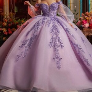 Light Lilac Glittering Quinceanera Dresses Puff Sleeve Sequin Lace Appliques Beads Tull Vestidos De 15 Anos Birthday Party Princ