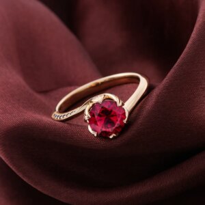 Provence 18K/14K/10K Solid Gold Round Cut Lab Grown Pigeon Blood Ruby With Black And Green Blue Round Moissanite Twist Ring