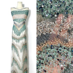 Heavy Mesh Lace with High Quality Wedding Party French Net Sequins Lace in 6 Types of Stones and Beads For Wedding Dress