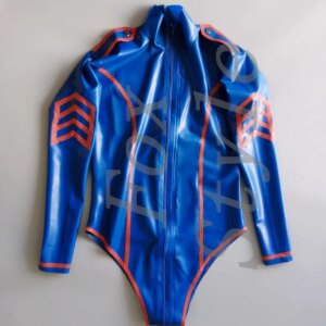 rubber latex police uniform teddies bodysuits (including stocking) in dark blue and red