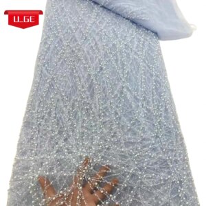 2025 Latest Austria Delicate Elegant Best Quality Soft Mesh Beaded Tube Lace With Stones fabric For Party Evening Dress U_Ge2598