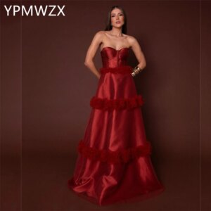 Customized Evening Dress Formal Party Occasion Women YPMWZX Strapless A-line Floor Length Skirts Sleeveless Bespoke Dre