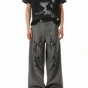 Niche Design Thorn Totem Embroidery Stitching Waist Two-Color Washed Gray Cow American Retro Jeans