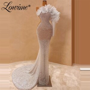 Robe De Soiree Floral One Shoulder Evening Dress Customized Long Sleeve Mermaid Prom Dresses 2025 Full Beaded Women Party Gowns