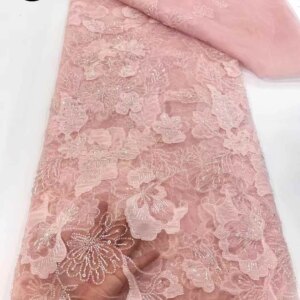 Pink African Sequins Net Lace Fabric 2025 High Quality Embroidered French Beaded Tulle Lace Fabric Wedding Elegant Dresses