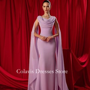 OIMG Dubai Mordern Cowl Neck Customized Prom Dresses Evening Dress Chiffon Ruched Mermaid Women Evening Gowns Formal Party Dress