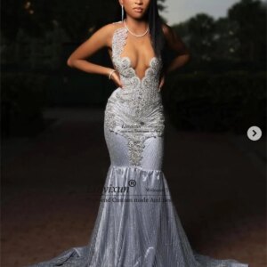 Glitter Sequins Mermaid Prom Dresses For Black Girls Formal Evening Party Gala Gowns Customized Beaded Crystals robes de soirée