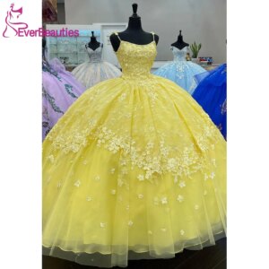 Quinceanera Dress Tulle Lace Beaded Spaghetti Straps Vestido De 15 Quinceañera Women’s Ball Gown Prom Evening Party Dress