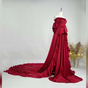 Maternity Dresses Photoshoot Strapless Peplum Train Skirt New Style High Elasticity Fashionable Pregnancy Photo Shoot Gown
