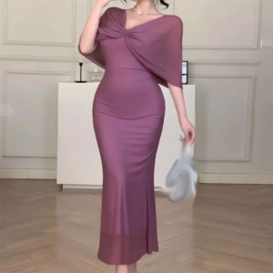 Customized Straight Tight Fitting Prom Dresses Ankle-Length Half Sleeve V-Neck Evening Dresses Simple Draped Fashion Backless