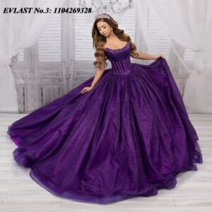 EVLAST Customized Mexican Purple Quinceanera Dress Ball Gown Applique Beading Corset Cape Sweet 16 Vestido De 15 Anos E3Q263