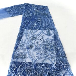 5 Yards Tulle Net African Laces Fabric Beaded Lace 2024 High Quality Nigerian Sequins Fabrics for Wedding Evening Dresses Sewing