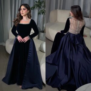 Customized Ball Jersey Draped Beading Gown Square Neck Bespoke Occasion Long Es Saudi Arabia