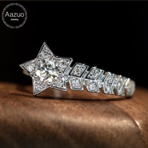 Aazuo Hot Sale Real Jewelry18K Solid White Gold Real Diamonds 0.48ct Luxury Star Ring Gift for Woman Engagement Party Au750