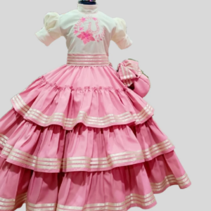 Pink Mexican Flower Girls Dress With Embroidery Mariachi Escaramuza Victorian Renaissance Birthday Party Gown 2025 Customized