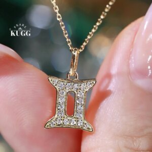 KUGG 100% 18K White or Yellow Gold Necklace Women Real Natural Diamond Pendant Necklace Fashion Gemini Design High Party Jewelry