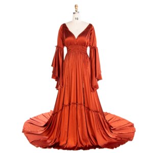 Silkly Satin Long Sleeeves Pregnancy Woman Baby Shower Maternity Dresses for Photoshoot YEWEN YW240124