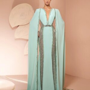 Charming Cape Prom Dress 2025 Sexy Deep V Neck Party Dress Stylish A-line Sequined Floor-Length Evening Gowns Customized
