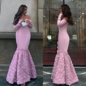 Customized Exquisite Modern Style Formal Evening Off The Shoulder Mermaid Flowers Satin Bespoke Occasion Dresses