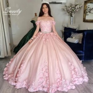 Prom Party Dress Organza With Embroidery 3d Flower Ball Gown Theart Neck Sleeveless Bridal Lace Up Customized Vestidos De Fiesta