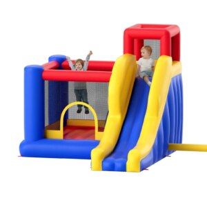 134″x102″ Inflatable Bounce House – w/ Slide & Blower – For Ages 3-8 (Backyard Playhouse w/ Storage Bag)