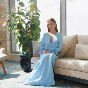 CustomizedExquisite Pleat Tassel Sheath V-neck Long Dresses Bespoke Occasion Dresses Matching Elegant Fashion