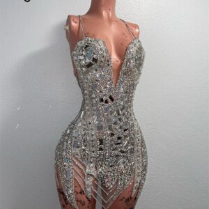 Sparkly Silver Short Prom Gown Bead Crystal Rhinestones Cocktail Dress Vestidos De Festa Birthday Party Dress Customized