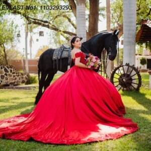 EVLAST Customized Glitter 2025 Red Ball Gown Quinceanera Dress Lace Applique Beading Corset Sweet 16 Vestidos De 15 Anos E1Q894
