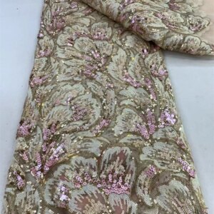 Luxurious Nigerian Handmade Beads Lace Fabric 2024 High Quality Sequins Beaded Embroidery African French Lace Fabric For Dress