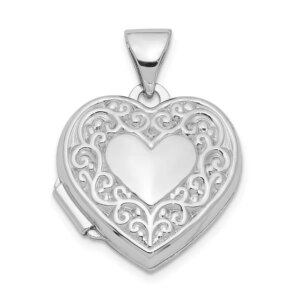 Sterling Silver Rhodiumplated Scroll Border Heart Locket