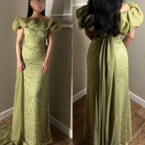 Customized Exquisite Sparkle Jersey Beading Pleat Ruched Cocktail Party A-line Off-the-shoulder Bespoke Occasion Gown