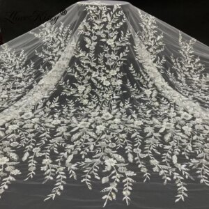 New Plant Bead+sequin Embroidery Lace Fabric Wedding Dress High Quality Bead Embroidery Lace Fabric 5Yards Width 125CM