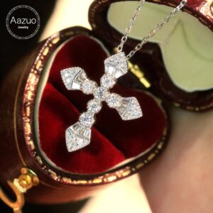 Aazuo 18K White Gold Natrual Diamonds 0.40ct Classic Cross Pendent With Chain Necklace Gift For Women & Lady Birthdayt Party