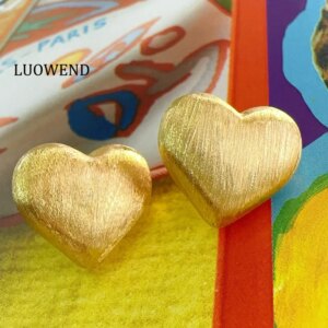 LUOWEND 100% 18K Yellow Gold Earrings Romantic Heart Shape Stud Earrings for Women Anniversary Gift High Party Jewelry