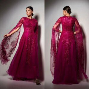 Customized Fashion High Quality Jewel A-line Evening Paillette Beading Rhinestone Organza Custom