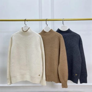 Women’s Turtleneck Cashmere Sweater Autumn Winter Contrast Color Long Sleeve Fashion Ladies Knitted Pullover