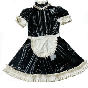 Latex servant dress ruffle maid latex kigurumi dress 0.4mm custom made
