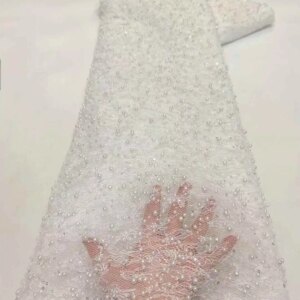 2025 High Quality African Nigerian Tulle Lace Fabric Sequins Embroidery French Lace Fabric Wedding Party Dresses Beaded 5 Yards