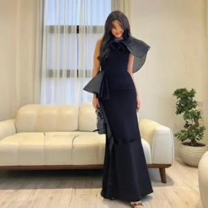 Yipeisha Simple black Mermaid Jersey Party Prom Dresses O-neck Without sleeves Ankle Length Formal Evening Gowns