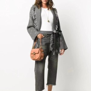 Luxyonuo Boho Inspired Cashmere Cardigan Women’s Elegant Belt High Quality Wool Tassels Knit Cardigan Long Oversized Sweater New