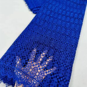 African Fabric Lace High Quality 2025 Guipure Trim Roll Fashion Royal Blue Lace Fabric Embroidered Fabric for Party Dress Q347-1