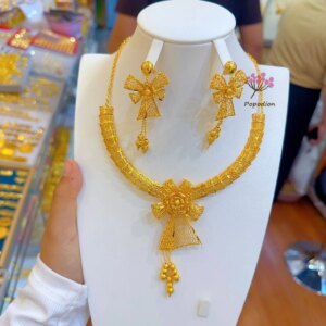 Dubai’s New Gold Plated Necklace Earrings for Women’s Wedding Party Jewelry Set  DD10412