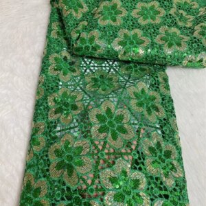 Green Guipure Cord Lace Fabric with Sequins 2024 High Quality Embroidered Lace Material Bridal For Nigerian Wedding Dress A325-1