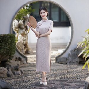 High-End Quality Real Silk Cheongsam Qipao Improved Long Dress Chinese Dress