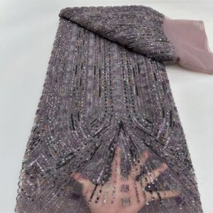 French Embroidery Heavy Beaded Net Lace Fabric 2024 African Nigerian Tulle Mesh Shiny Sequins Fabric For Wedding Dress
