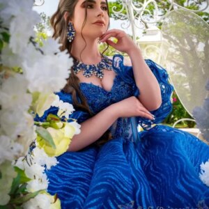 Customized Shiny sapphire blue Quinceanera Dress Off Shoulder sequin applique flower crystal layering vestidos de 15 Quinceanera