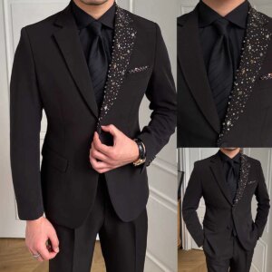 Beaded Lapel Blazer Tuxedo Suits For Men 2 Pieces Customized Special Occasion Suits Formal Wedding Prom Evenings Party Suits