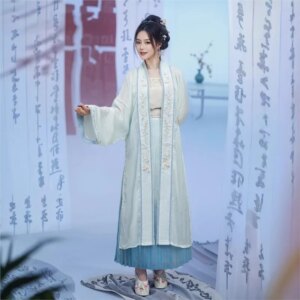 Halter straight collar front gown one-piece pleated skirt Hanfu women’s suit