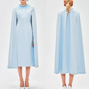 Customized Jersey Sequined Ruched A-line High Collar Midi Dresses Prom Dresses Formal Casual Simple Retro Fashion Elegant