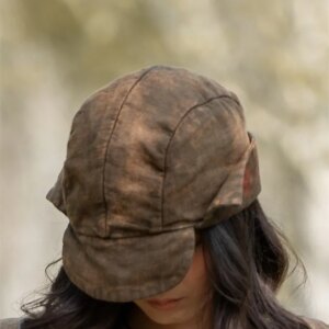 Autumn linen double plant dyed Lei Feng hat printed dome roll brim artistic